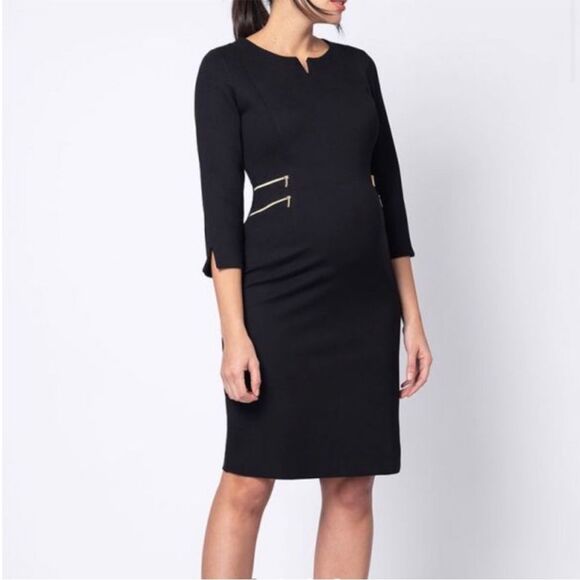 Seraphine Black Gold Zip Detail Dress size 6. - Picture 2 of 10